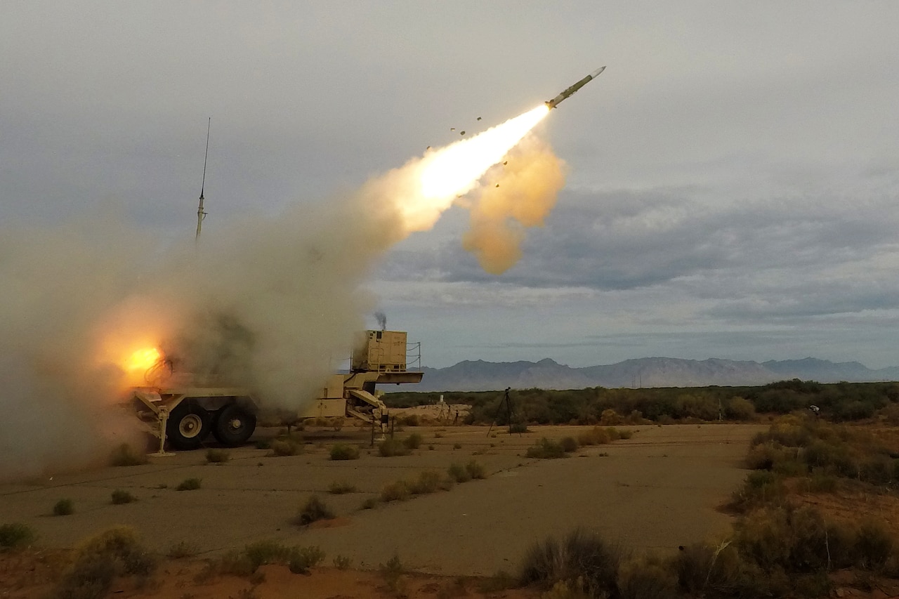 A missile is launched into the air.