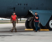 The 5th Aircraft Maintenance Squadron’s new wireless headset kit displayed at Minot Air Force Base, North Dakota, Sept. 19, 2023. The wireless headset kit gives Airmen increased mobility while maneuvering around the B-52H Stratofortress. (U.S. Air Force photo by Senior Airman Evan Lichtenhan)