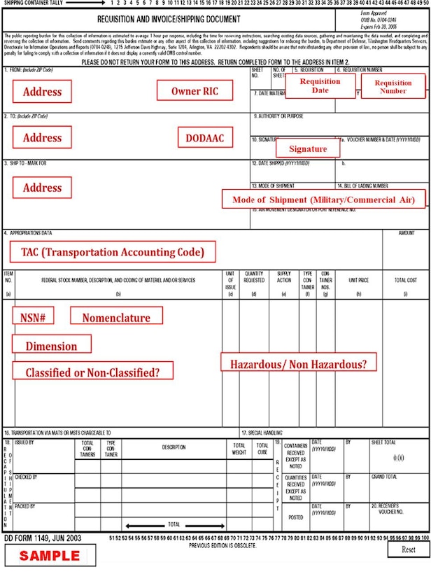 A sample requisition invoice and shipping document.