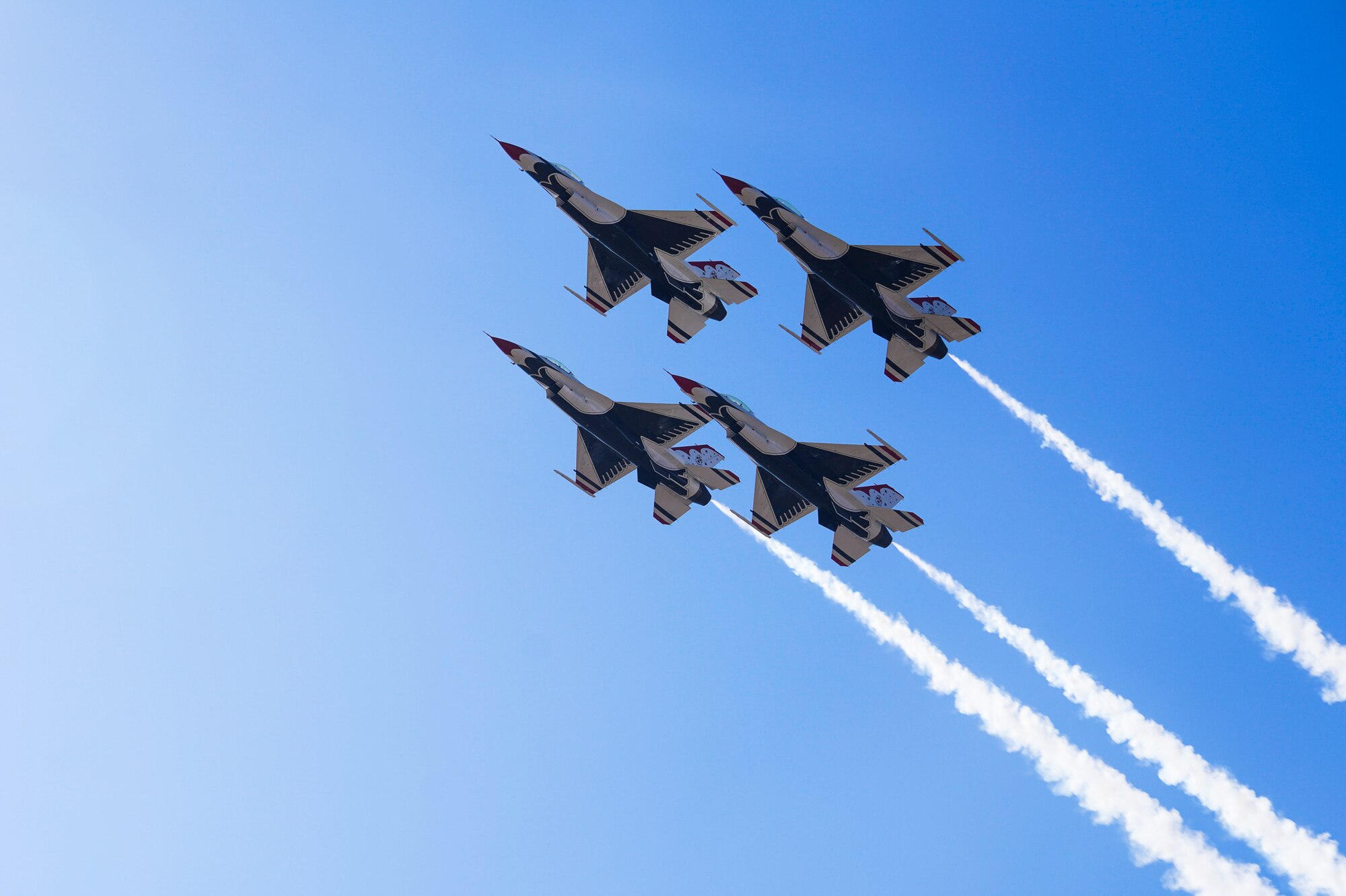 The United States Air Force Air Demonstration Team “Thunderbirds” performs intense aerobatics at the California Capital Air Show Sept. 23, 2023, in Rancho Cordova, California.