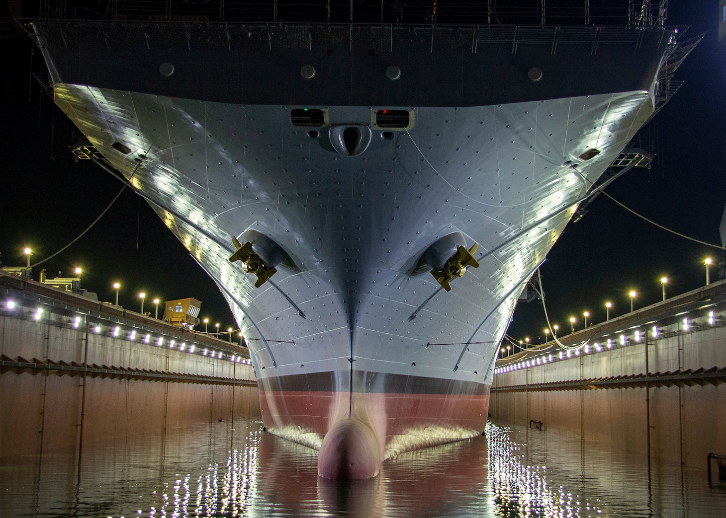 Amphibious assault ship USS Essex (LHD 2) prepares to depart the Pride of California Dry Dock, BAE Systems, San Diego, Sept. 8, 2023.