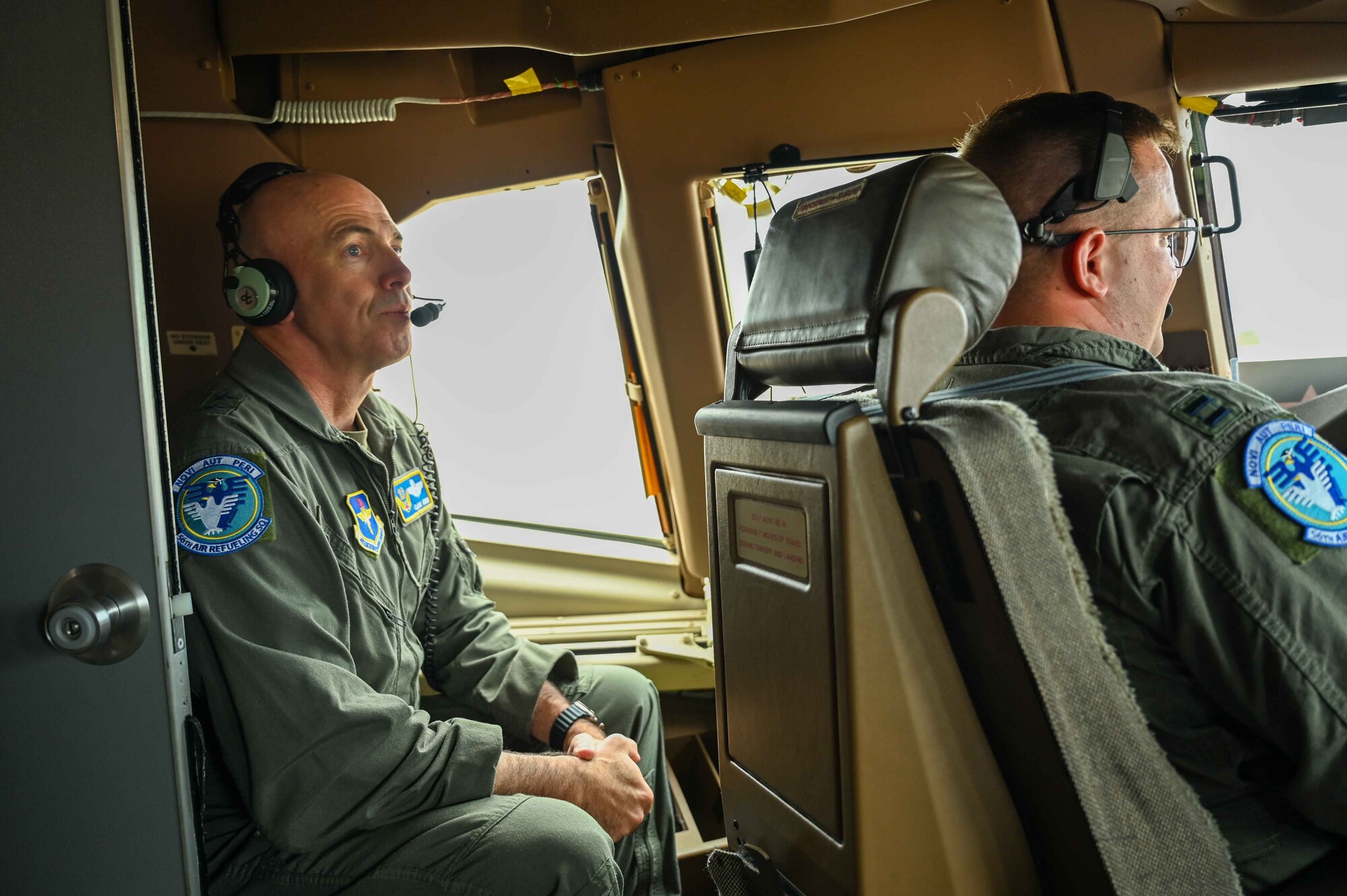 U.S. Air Force Maj. Gen. Clark Quinn, 19th Air Force (AF) commander, sits in the cockpit of a KC-46 Pegasus at Altus Air Force Base, Oklahoma, Sept. 21, 2023. Quinn has served in the Air Force for more than 30 years, and took command of the 19th AF in May 2023. (U.S. Air Force photo by Airman 1st Class Kari Degraffenreed)