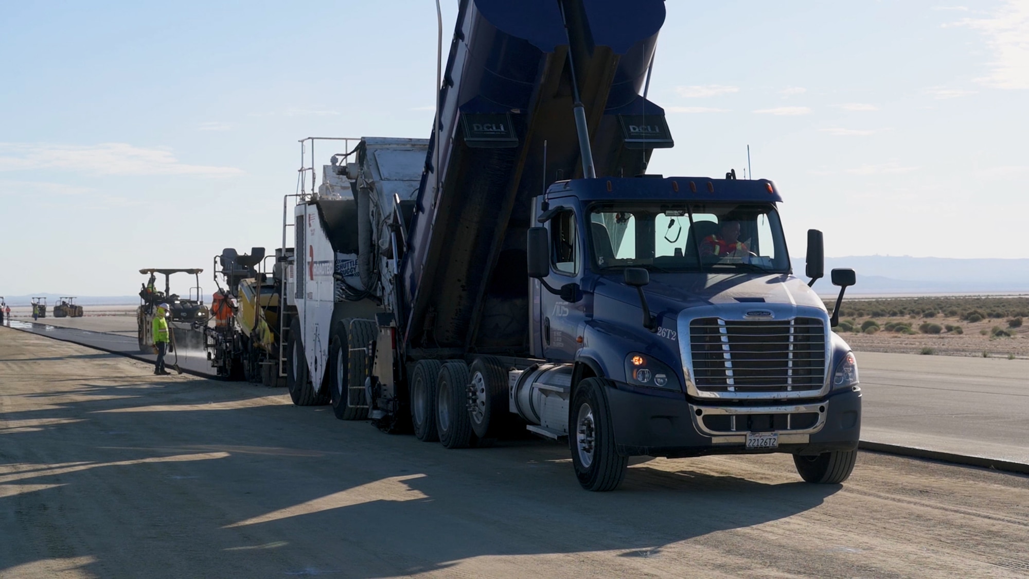 Crews work on installing new pavement for the inside runway at Edwards Air Force Base, California, Sept. 25.