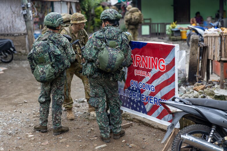 U.S. Marines with Marine Rotational Force – Darwin, Australian Army Soldiers, and Philippine Marines conduct a combined assault during Exercise Alon at Palawan, Philippines, Aug. 22, 2023.  Exercise Alon, part of Indo-Pacific Endeavor 2023, is a bilateral amphibious training activity between the Australian Defence Force and the Armed Forces of the Philippines, supported by MRF-D.  The exercise focused on enhancing interoperability and readiness to respond to shared security challenges. (U.S. Marine Corps photo by Maj. Matthew Wolf)