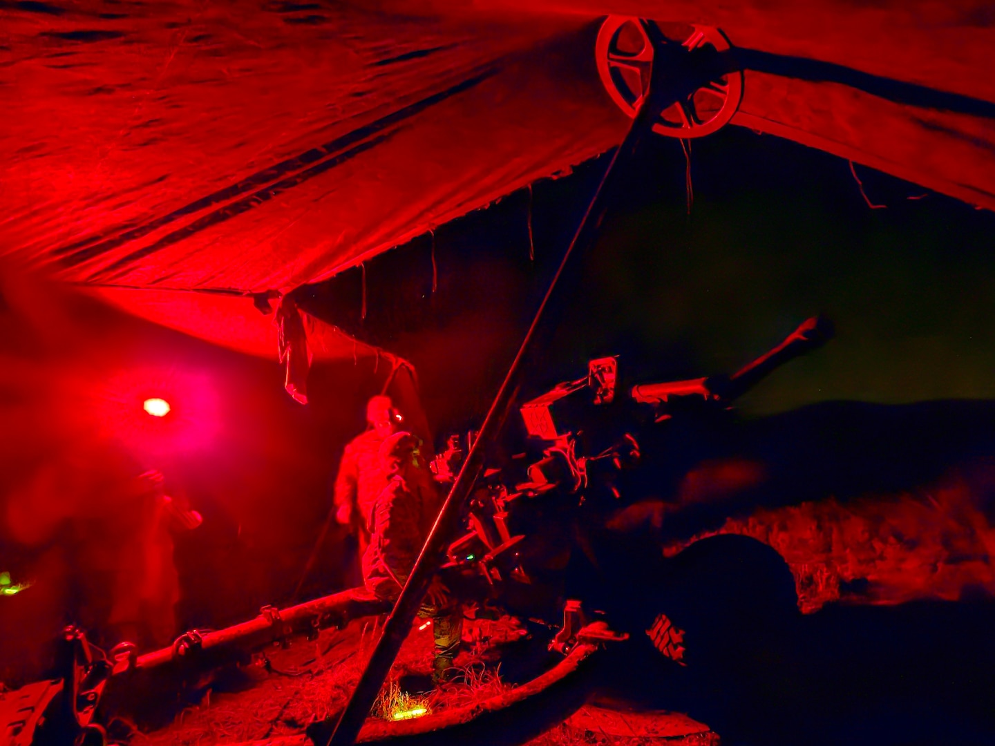 Oklahoma Army National Guard Soldiers assigned to the 1st Battalion, 160th Field Artillery Regiment, 45th Infantry Brigade Combat Team, prepare a 105mm howitzer for a live-fire training exercise at Fort Sill, Oklahoma, Sept. 15, 2023. The exercise allows Soldiers to hone their proficiency in swiftly executing fire missions, loading and firing shells within strict time constraints and replicating the intensity of real-world operations. (Oklahoma National Guard photo by Spc. Danielle Rayon)