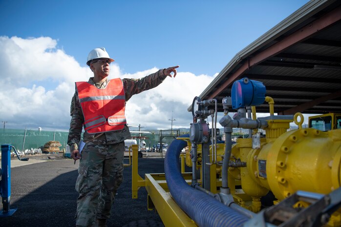 Joint Task Force-Red Hill (JTF-RH) communications directorate lead, U.S. Air Force, Lt. Col. Anthony Rodriguez, conducts tamper seal checks as a safety measure in preparation for defueling operations on Joint Base Pearl Harbor-Hickam, Hawaii, Sept. 26, 2023. JTF-RH is in phase four of its five-phase defueling plan where personnel are focused on completion of pre-defueling material assessments, continued training and rehearsals, routine maintenance actions, and quality assurance and safety checks. This is the final preparatory stage prior to commencement of gravity defueling on Oct. 16 and marks the final coordination with the Department of Defense, Environmental Protection Agency, and Hawaii Department of Health before approval to defuel is received. (DoD photo by U.S. Navy Mass Communication Specialist 1st Class Jordan KirkJohnson)