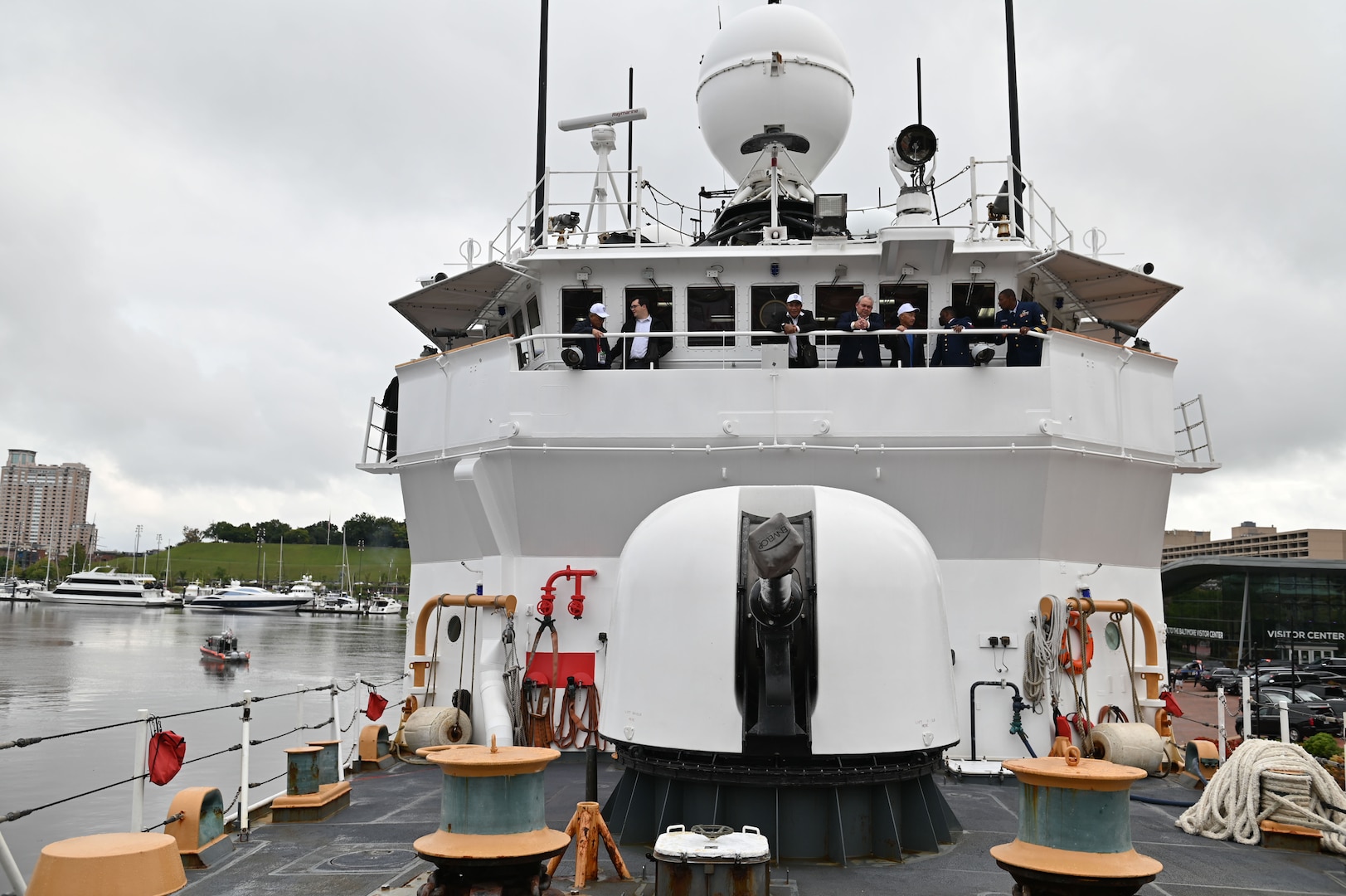 Pacific Island Forum attendees tour the Coast Guard Cutter Forward (WMEC 911) while the cutter was moored in Baltimore, Sept. 24, 2023. The cutter tour was a prelude to the official start of the U.S.- PIF Summit hosted by Commandant of the Coast Guard, Adm. Linda Fagan, and widely attended by Pacific Island leaders. (U.S. Coast Guard photo by Petty Officer 3rd Class Mikaela McGee).