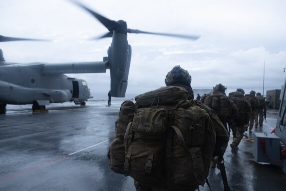 U.S. Marines with Marine Rotational Force – Darwin, Australian Army Soldiers, and Philippine Marines conduct a combined assault during Exercise Alon at Palawan, Philippines, Aug. 22, 2023.  Exercise Alon, part of Indo-Pacific Endeavor 2023, is a bilateral amphibious training activity between the Australian Defence Force and the Armed Forces of the Philippines, supported by MRF-D.  The exercise focused on enhancing interoperability and readiness to respond to shared security challenges. (U.S. Marine Corps photo by Maj. Matthew Wolf)