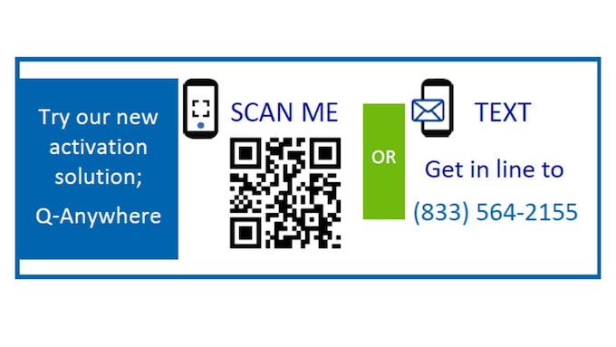 Q - Anywhere is now live aboard Naval Health Clinic Cherry Point!

The system gives patients the option to activate new prescriptions by text before heading to the clinic Pharmacy.

Once you text “get in line” or scan the QR code
and hit send, then just follow the prompts.

You will receive a text when your medications are
ready for pick up.

For same day pick up text, “I am here”, upon your
arrival to NHCCP Pharmacy and listen for your
number to be called.

Medications NOT picked up by 4:30 p.m. on the day of
activation will be available for 14 calendar days at
the MCX. Thank you for trusting us with your care.