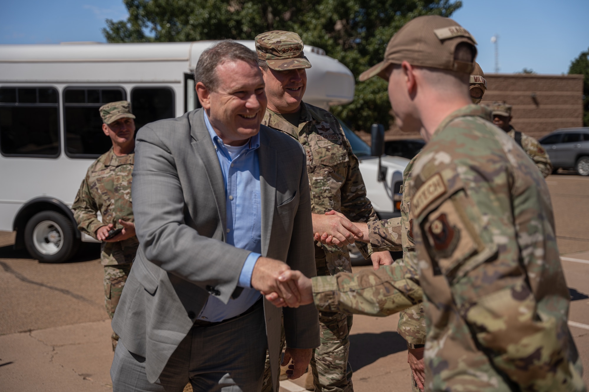 Secretary Andrew Hunter, Assistant Secretary of the Air Force for Acquisition, Technology and Logistics, greets Air Commandos at Cannon AFB, N.M.