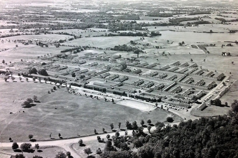 Among the facilities constructed after the federal government leased Indiantown Gap Military Reservation in 1940 was this 400-bed hospital in Area 14. Most of these buildings have since been demolished. (Date of photo unknown) (Pennsylvania National Guard photo)