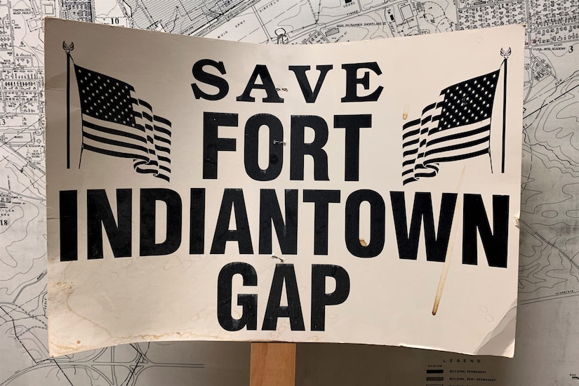 A yard sign that was made in 1995 during a campaign by members of the local community and Pennsylvania’s Congressional delegation to try to convince the Base Realignment and Closure Commission not to close the installation. (Pennsylvania National Guard photo by Capt. Michael Sprowles)