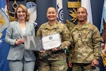 Deputy Secretary of Defense Kathleen H. Hicks recognizes the Guam National Guard's suicide prevention efforts at the Department of Defense's annual Suicide Prevention Awareness Recognition Ceremony in the Pentagon Hall of Heroes, Sept. 6, 2023.