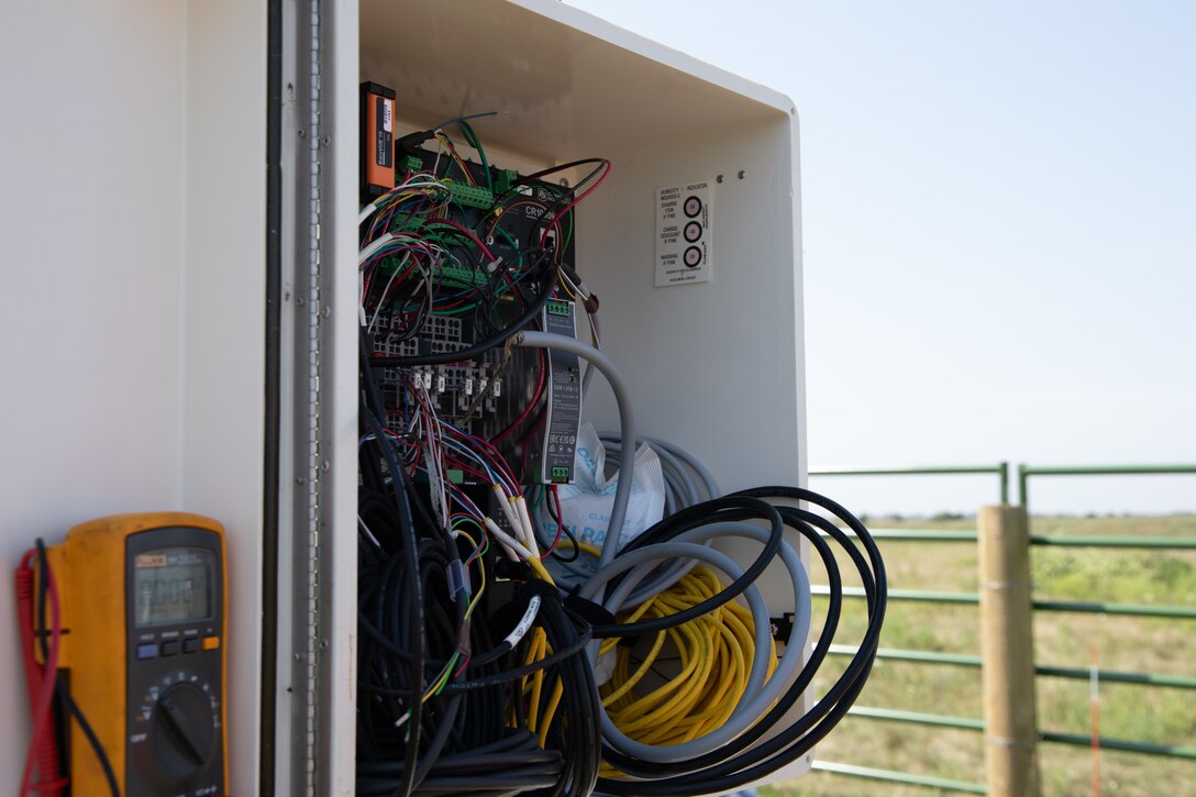 Weather monitoring instrumentation for the Lower Brule mesonet weather station, Aug. 23, 2023.