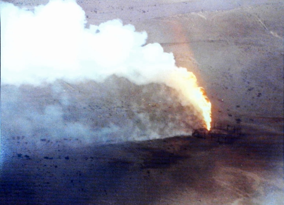 Vintage photo of an oil fire and smoke.