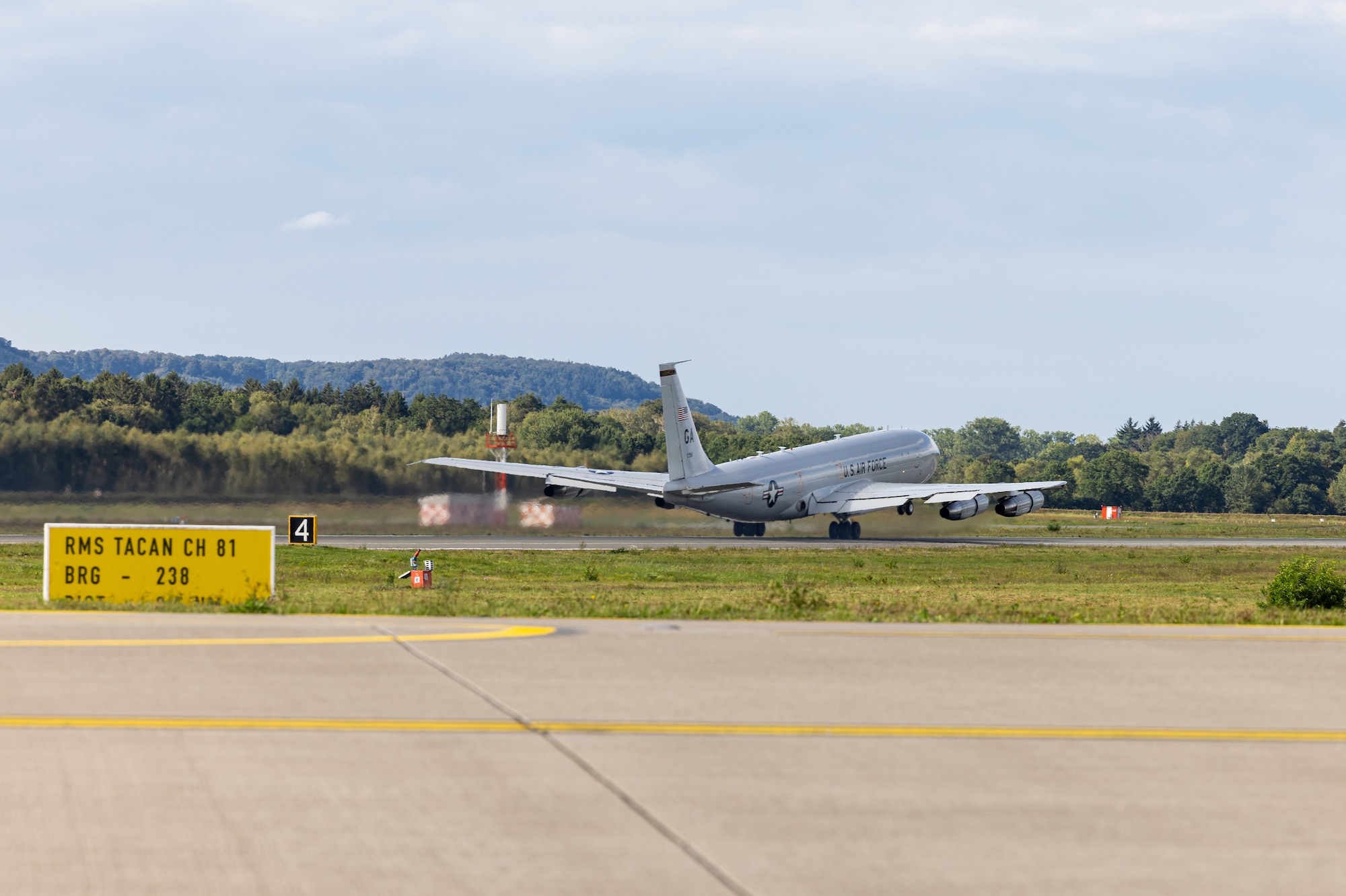 An E-8C Joint STARS aircraft takes off from Ramstein Air Force Base,  Germany, Sept. 21, 2023.