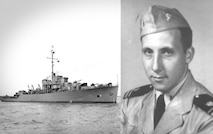 The Coast Guard-manned USS Albuquerque (PF-7), patrol frigate responsible for patrolling Alaskan waters in World War II. (U.S. Navy photo) 

Lt. j.g. Juan del Castillo sitting for formal service photograph. (photo courtesy of the del Castillo family)