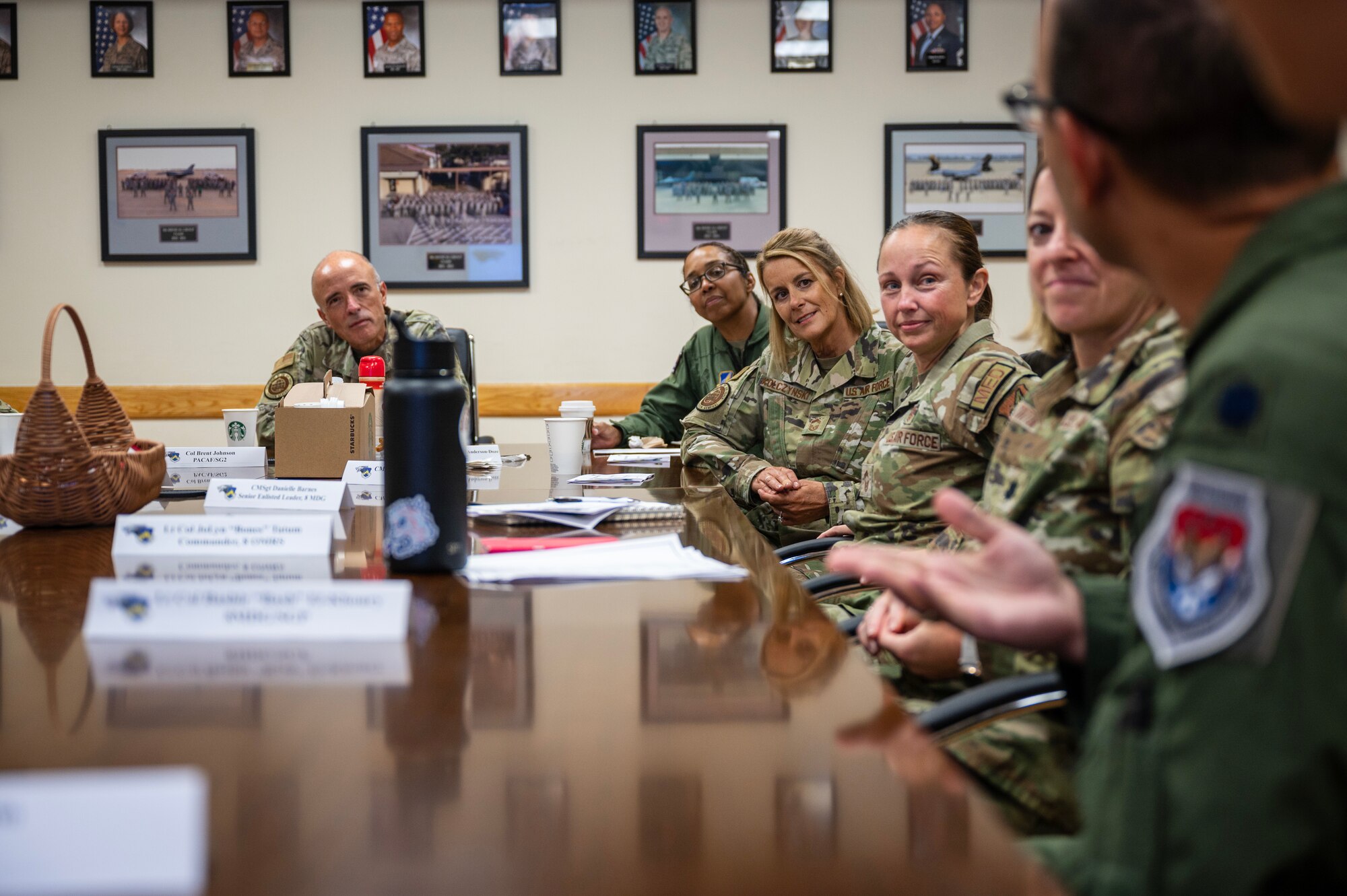 Air Force and Space Force surgeon general, 8th Medical Group commander and the medical enlisted force and enlisted corps chief, discuss the current 8th MDG readiness posture with leaders within the medical group at Kunsan Air Base
