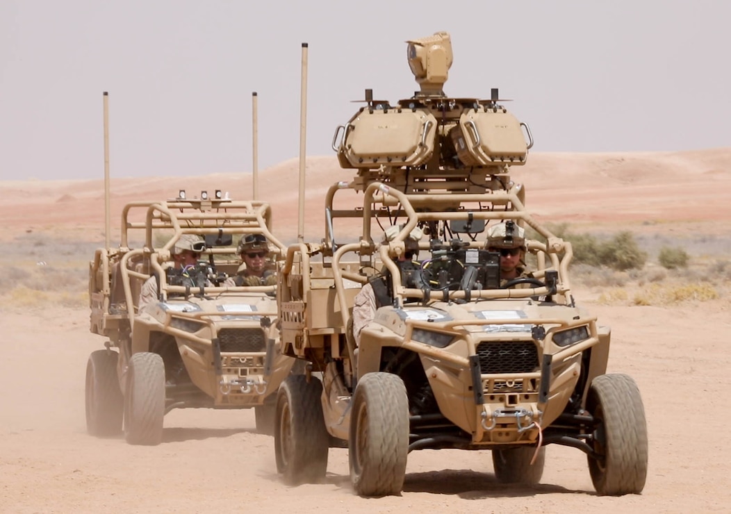 U.S. Marines with 26th Marine Expeditionary Unit, Low Altitude Air Defense (LAAD) Detachment, employ the Light Marine Air Defense Integrated System (LMADIS) during Red Sands 23.2, a counter-unmanned aerial system live fire exercise conducted by the Saudi Arabian Armed Forces and U.S. Army Central at Shamal-2 Range in northeastern Saudi Arabia on Sept. 10, 2023. This is the second iteration of the Red Sands Integrated Experimentation Center (IEC) concept, a forum to test and field counter-UAS systems and implement best practices to optimize interoperability between partners and systems.  (U.S. Army photo by Staff Sgt. Latasha Price)