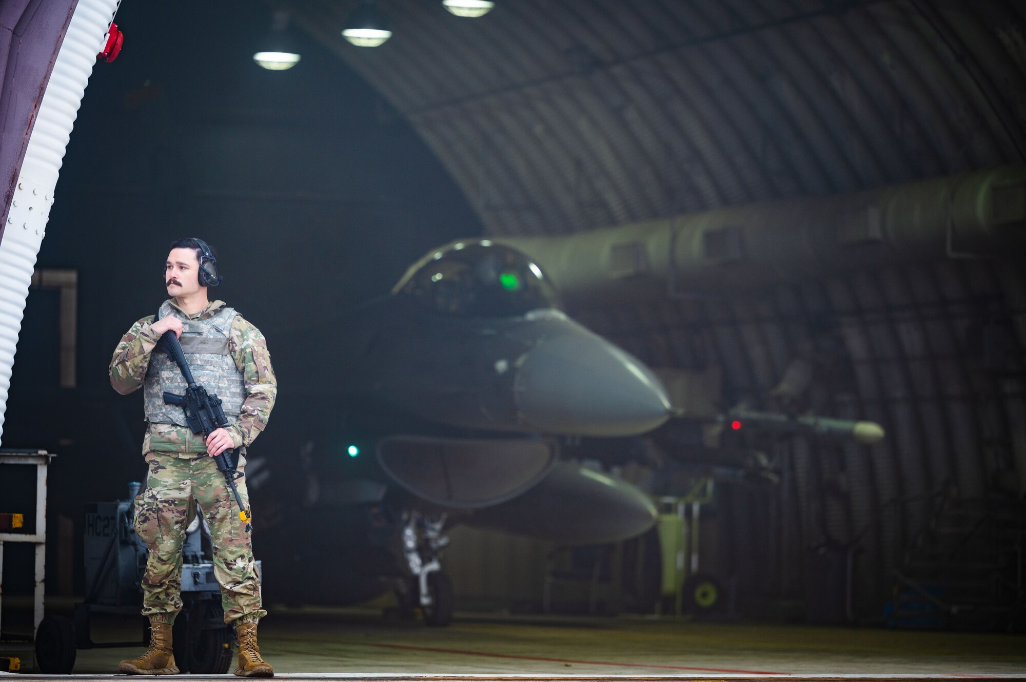 Staff Sgt. Justin Aaron provides armed guard surveillance.