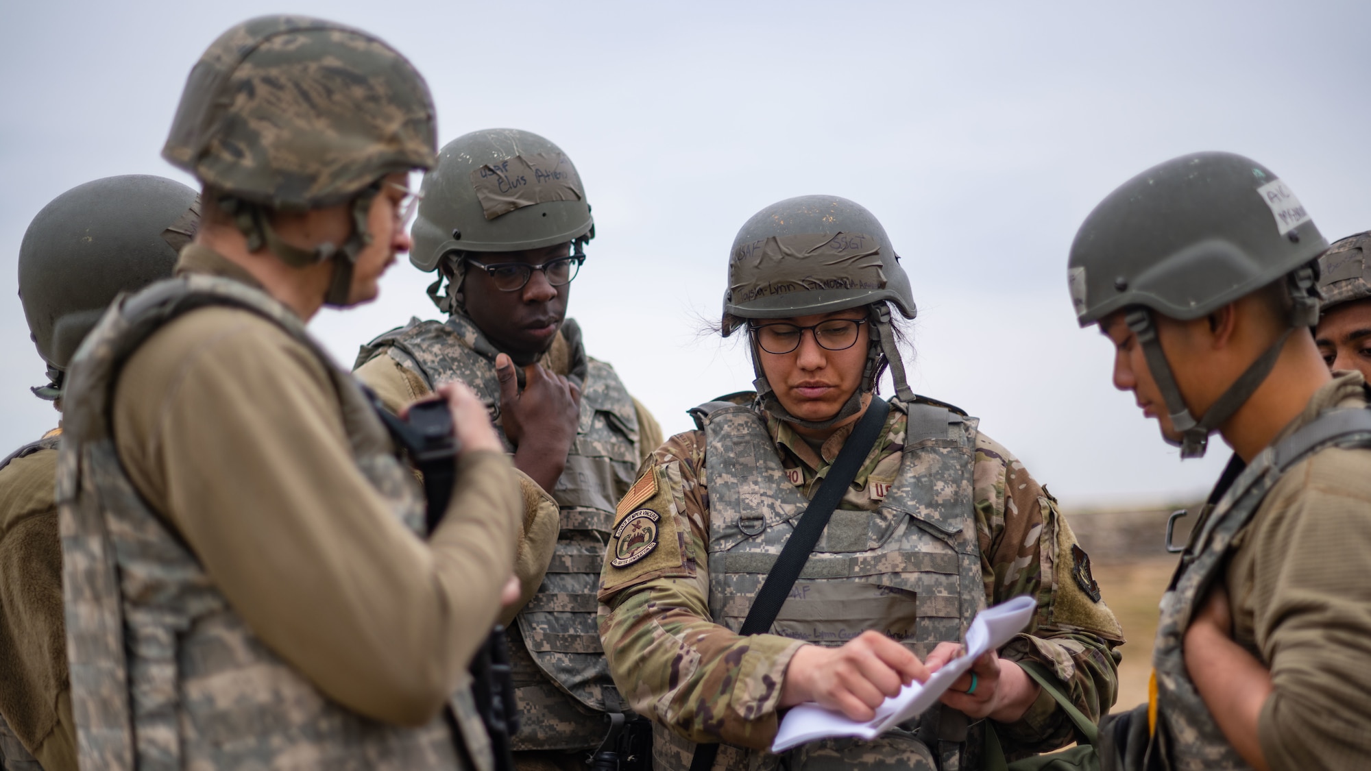 Staff Sgt Taysia-Lynn Genobaga-Arneho briefs 80th FGS Airmen in anticipation of simulated ground attacks.