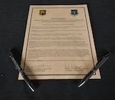 The signed Month of the Military Child proclamation sits on a table at Minot Air Force Base, North Dakota, March 25, 2023. Month of the Military Child is a nationally recognized celebration which honors service members’ children. (U.S. Air Force photo by Airman 1st Class Trust Tate)