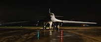 A U.S. Air Force B-1B Lancer with the 9th Expeditionary Bomb Squadron from Dyess Air Force Base, Texas, prepare to taxi at Morón Air Base, Spain, in support of Bomber Task Force Europe, March 28, 2024. BTF Europe provides U.S. and NATO leaders with strategic options to assure, deter and defend against adversary aggression against the Alliance, throughout Europe, and across the globe. (U.S. Air Force photo by Senior Airman Zachary Wright)