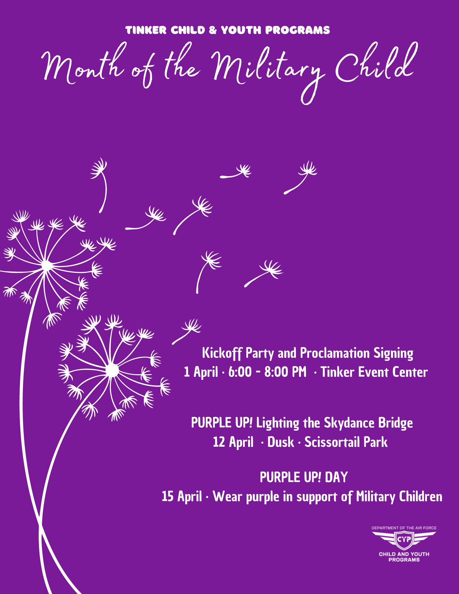 Flyer listing Month of the Military Child events.