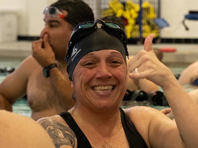 Master Sgt Jasmin McKenzie in swimming competition at the 2024 Army Trials.