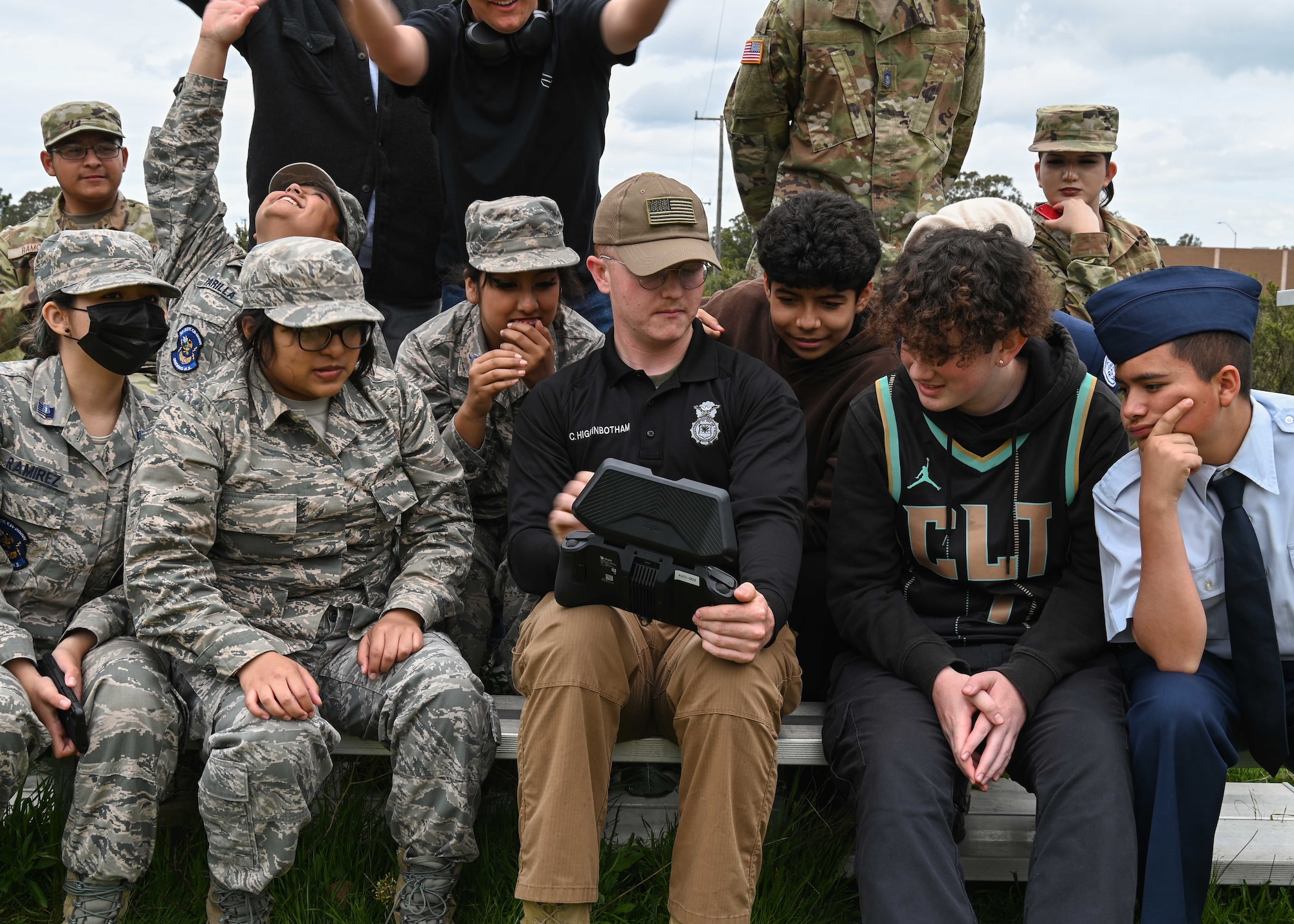 A 30th Security Forces Squadron conservation law enforcement officer, shows the Oxnard High School JROTC cadets how to use the Skydio X2D reconnaissance tool during a tour at Vandenberg Space Force Base.