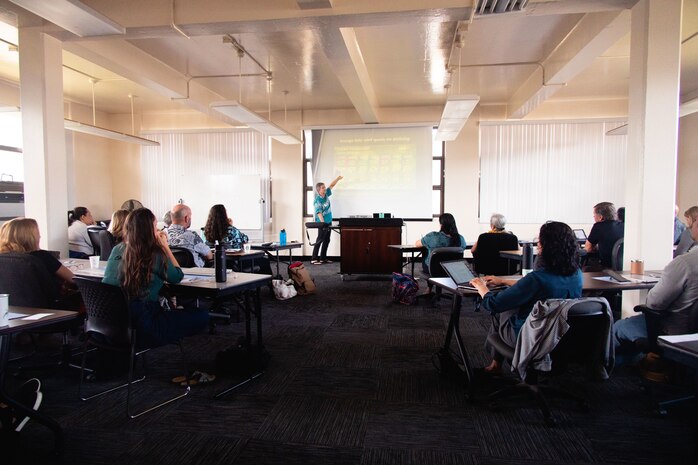 Dr. Chip Fletcher, interim dean of the School of Ocean and Earth Science and Technology at University of Hawaii at Manoa, discusses declining average wind speeds during a meeting for the Ko’olaupoko Resilience Review, Marine Corps Base Hawaii, March 7, 2024. The Ko’olaupoko Resilience Review is a community-focused analysis of the potential future impacts of climate change in Ko’olaupoko with the goal of identifying projects that will improve environmental resilience. (U.S. Marine Corps photo by Sgt. Brandon Aultman)