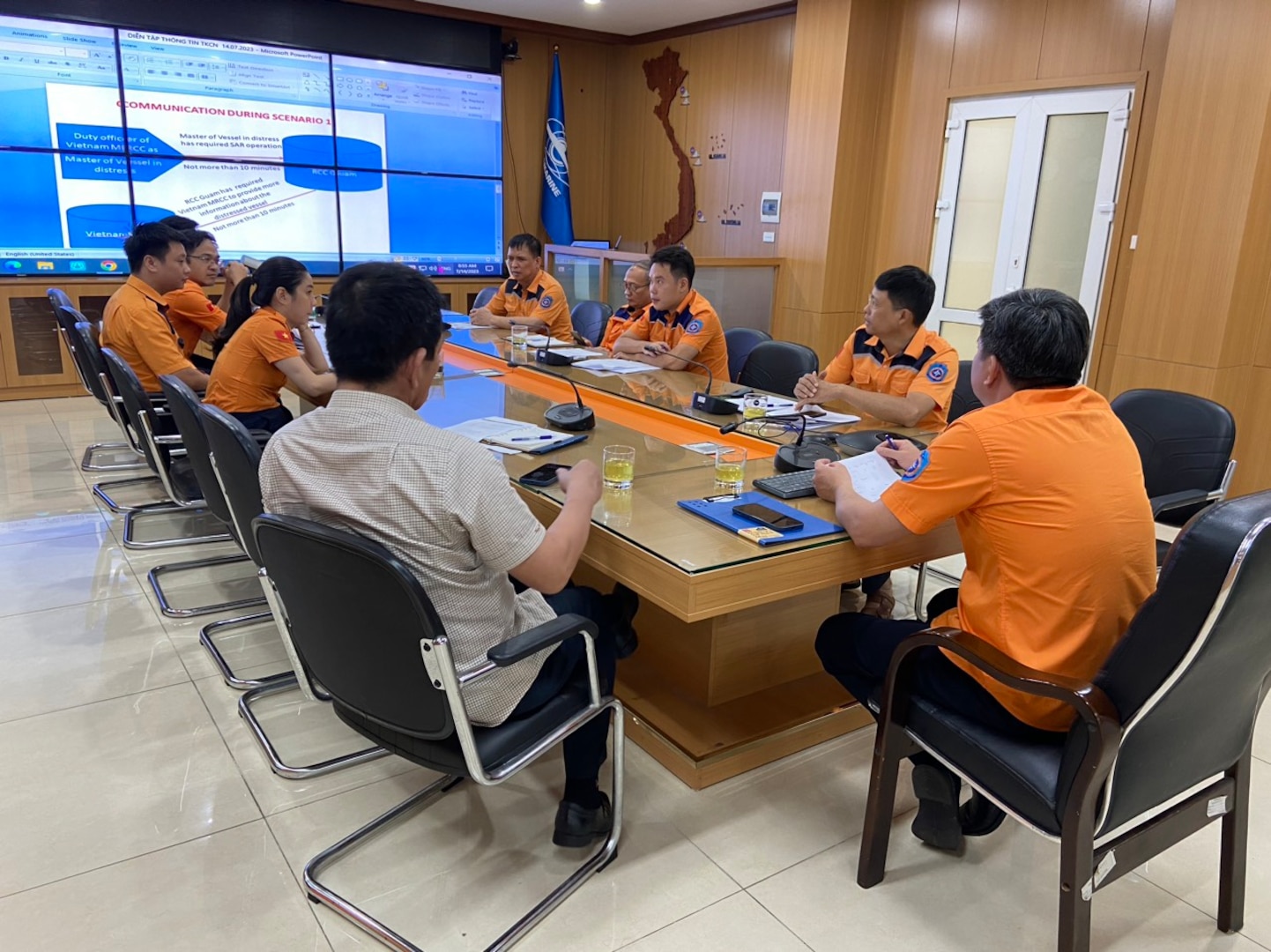 The crew of the U.S Coast Guard Forces Micronesia/Sector Guam Joint Rescue Sub-Center a SAR communication exercise with the Maritime Rescue and Coordination Center (MRCC) in Vietnam in July 2023, simulating scenarios involving distressed vessels near Guam and Vietnam, respectively. The exercise, spanning an hour, enabled both parties to assess their strengths and identify areas for improvement. These exercises fortified international SAR collaboration and enhanced JRSC Guam's preparedness to facilitate effective rescue operations across its 1.9 million square mile jurisdiction—the largest SAR responsibility zone of any U.S. Coast Guard sector. (U.S. Coast Guard photo)