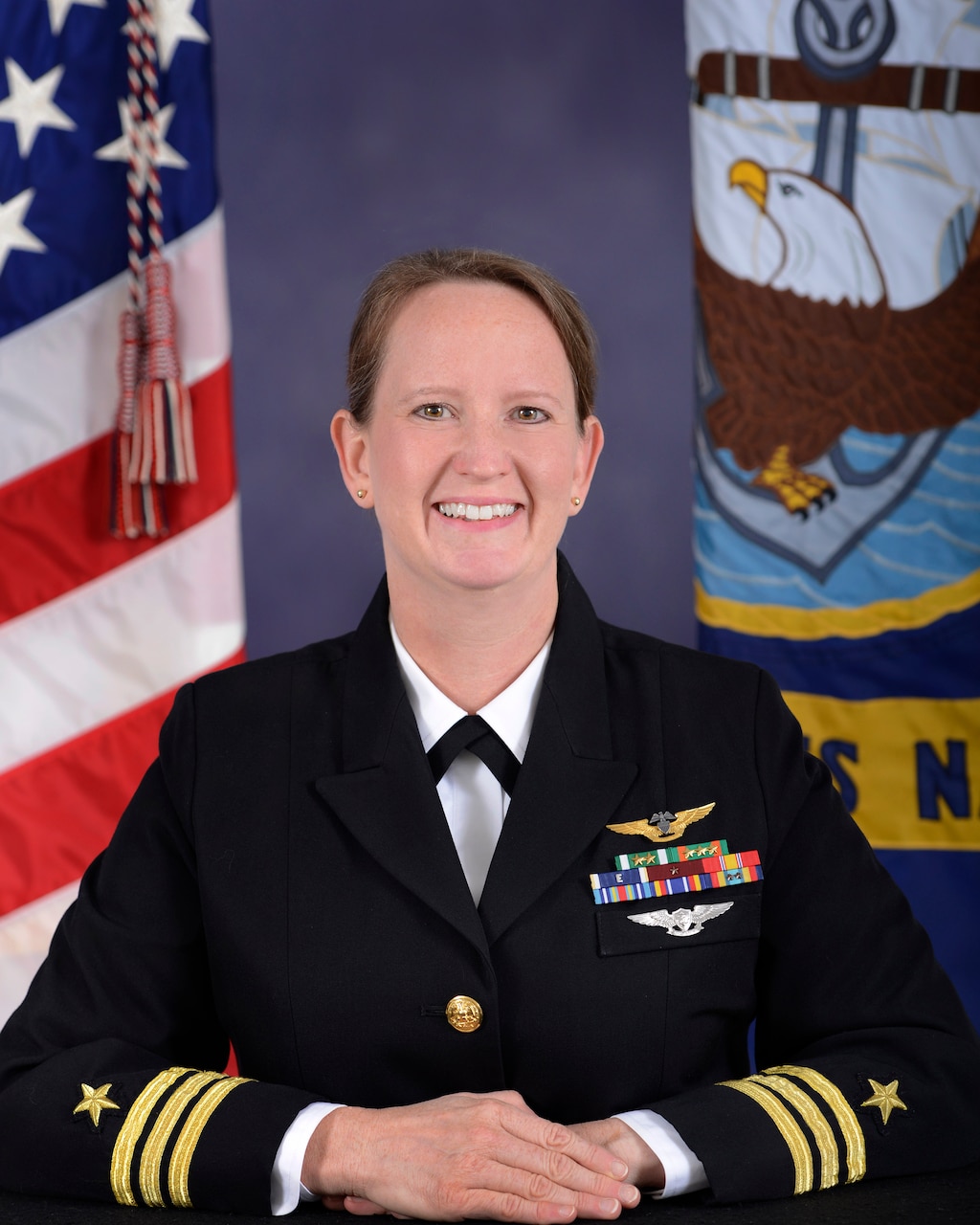 Cmdr. Rebecca Anderson, military assistant program manager for logistics (APML). Anderson, a native of Catonsville, Maryland, enlisted in the Navy 20 years ago, working in maintenance and logistics and earning her officer commission in 2010. She joined the TACAMO program office at Naval Air Station Patuxent River, Maryland, in 2022.