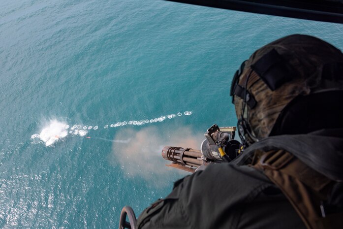 U.S. Marines with Marine Light Attack Helicopter Squadron (HMLA) 167 conduct precision-guided munitions delivery at maritime targets