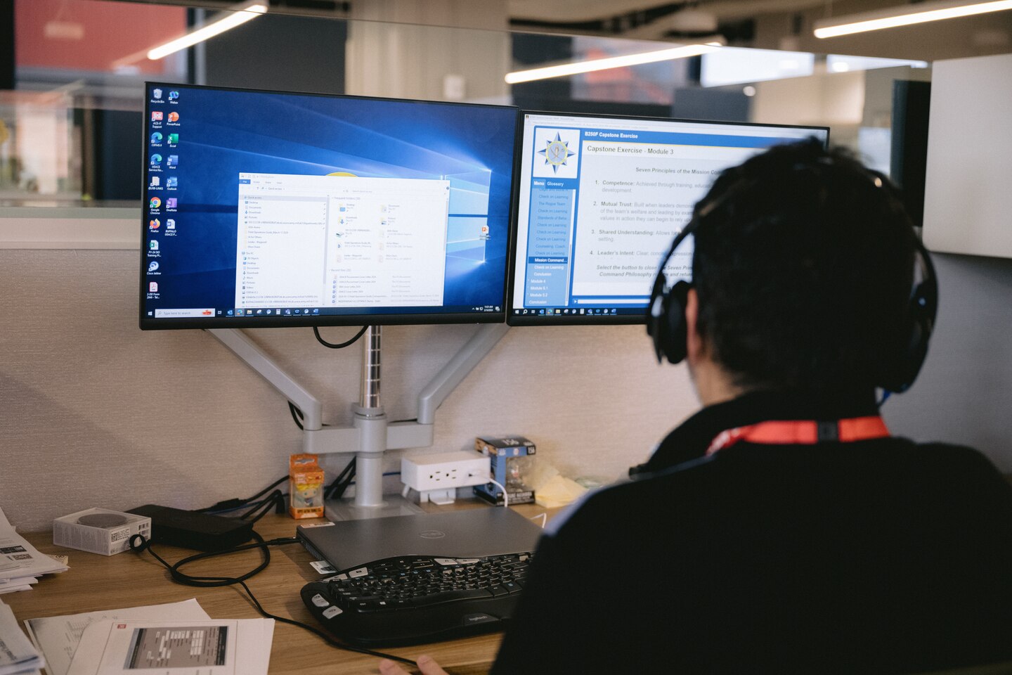 Rafael Arana, an administrative support assistant with the U.S. Army Corps of Engineers Buffalo District's Strategic Integration Office, conducts training at district headquarters, Buffalo, New York, March 14, 2024.