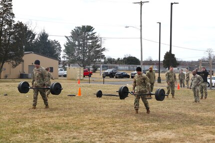Carrying a weighted hex bar 100 feet down and back was included in service members final fitness test for the Holistic Health and Fitness Integrator course. Instructors from the 83rd U.S. Army Reserve Readiness Training Command, under the 100th Training Divisions, certified 26 soldiers with the Holistic Health and Fitness Integrator (H2F1) additional skill identifier (ASI).