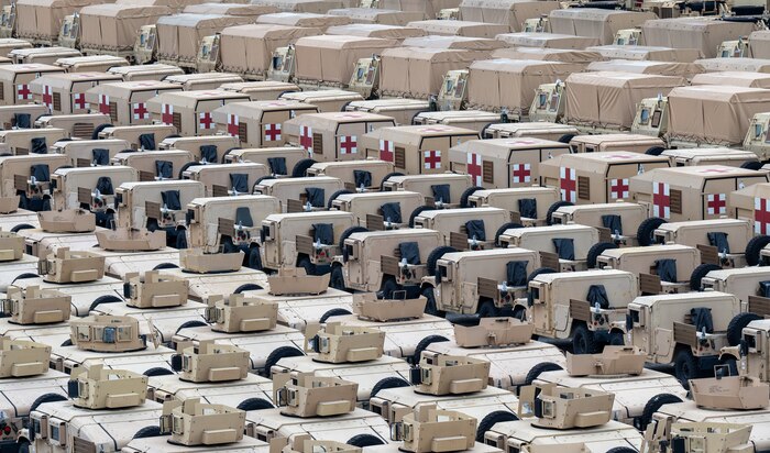 A photo of prepositioned, U.S. Army equipment.