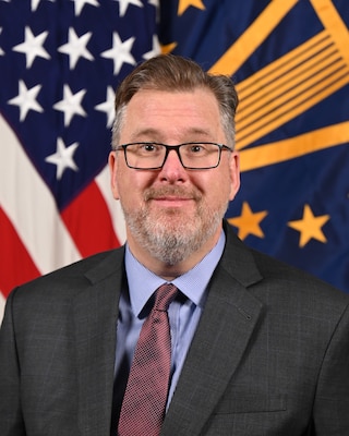 Mr. Matthew Stumpf poses for a portrait in the Army portrait studio at the Pentagon in Arlington, Va., Mar. 29, 2024. (U.S. Army photo by Christopher Kaufmann)