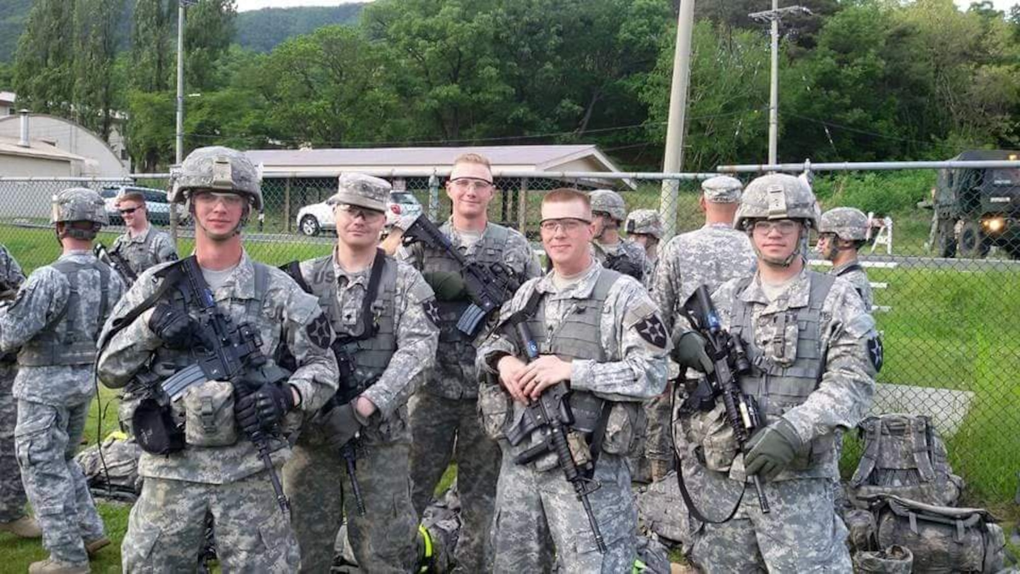 U.S. Army Spc. Nathaniel McCready, far right, poses after completing the Manchu Mile while stationed at Camp Casey, South Korea, July 19, 2017. Now a flight chief for Space Delta 2 – Space Domain Awareness and Space Battle Management’s 18th Space Defense Squadron, McCready credits his former station commander for encouraging him to follow his passion and pursue a career in the Space Force. (Courtesy photo provided by Tech Sgt. Nathaniel McCready)