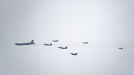 Fighter aircraft from the U.S. 8th Fighter Wing, Japan, and the Republic of Korea conducted a trilateral escort flight of a U.S. B-52H Stratofortress Bomber operating in the Indo-Pacific, April 2, 2024.