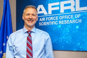 The newly appointed Director of the Air Force Office of Scientific Research (AFOSR), Dr. Kevin Geiss, arrives in Arlington, Va., for a day of immersion briefings at AFOSR on March 12, 2024. Dr. Geiss comes to AFOSR with many years of experience leading multiple Department of the Air Force and Department of Defense Science and Technology organizations. (U.S. Air Force Photo / Cherie Cullen)
