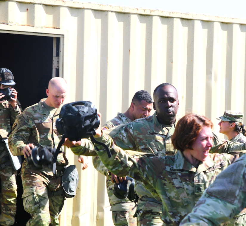 The 80th Training Commands Best Squad competitors, had to face the gas chamber, a challenge most soldiers only face once during basic training. Five members of the 80th Training and its three divisions joined together to compete in the 2024 Best Squad competition hosted by the 63rd Readiness Division in Camp Parks and Fort Hunter Liggett, Ca.