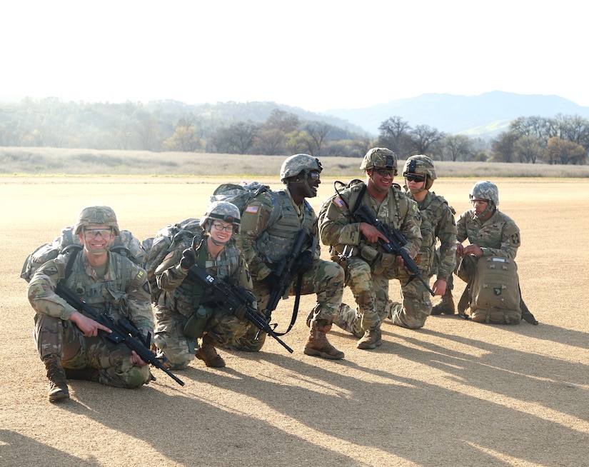 Members of the 80th Training Command’s squad took a knee in preparation for a night insurgent mission, as part of the 2024 Best Squad Competition. Five members of the 80th Training and its three divisions joined together to compete in the 2024 Best Squad competition hosted by the 63rd Readiness Division in Camp Parks and Fort Hunter Liggett, Ca.