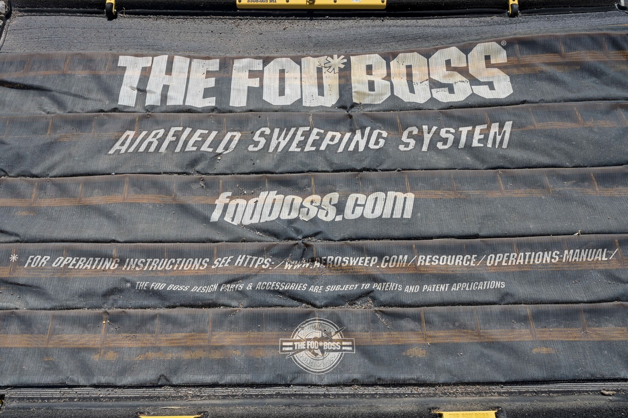 The Foreign Object Debris BOSS Sweeper is a magnetized sweeper that picks up debris from taxiways and runways at Holloman Air Force Base, New Mexico, April 3, 2024.