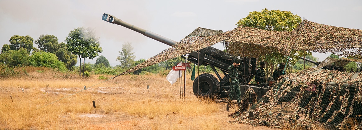 240303-A-TD292-1011 THAILAND (March 2, 2024) Members of the Royal Thai Army Alpha Battery, 2nd Battalion, 2nd Field Artillery Regiment, fire an M198 howitzer during Exercise Cobra Gold 24, March 3, 2024, in Sa Kaeo Province, Thailand. During the exercise, the Lancer Brigade will conduct small arms ranges, platoon situational training exercises (STX), squad and platoon-level live fire exercises (LFX), mortar training and evaluation program (MORTEP), field artillery firing tables, and conclude with a final exercise (FINEX). (U.S. Army photo by Staff Sgt. Effie Mahugh, 7th Infantry Division)
