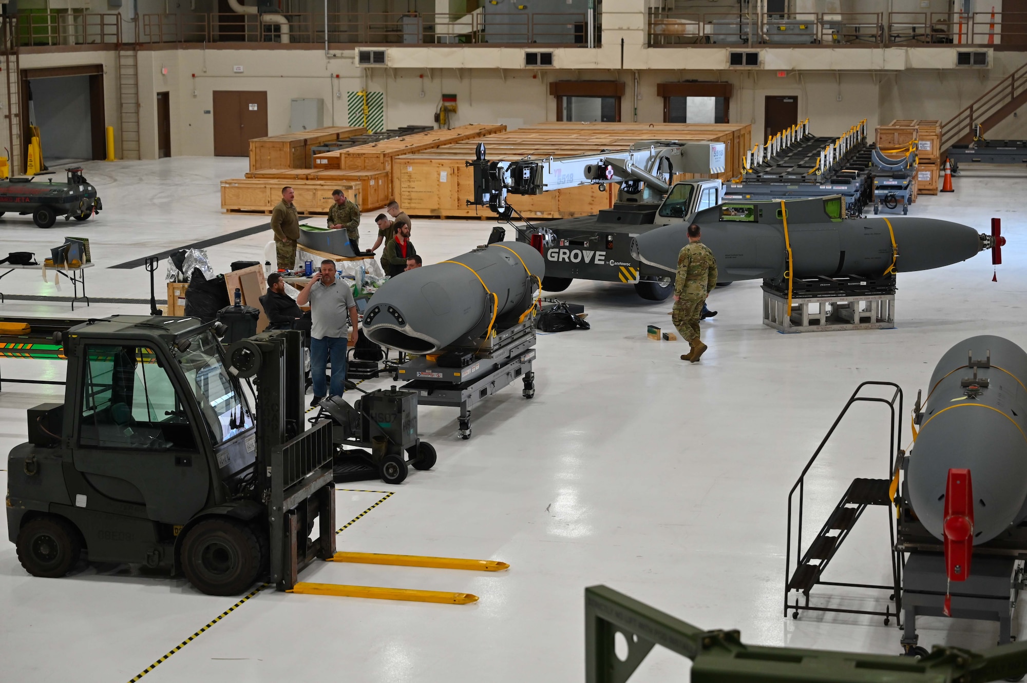 Airmen assigned the 22nd Maintenance Squadron assemble KC-46A Pegasus Wing Aerial Refueling Pods (WARPs) Jan. 24, 2024, at McConnell Air Force Base, Kansas.