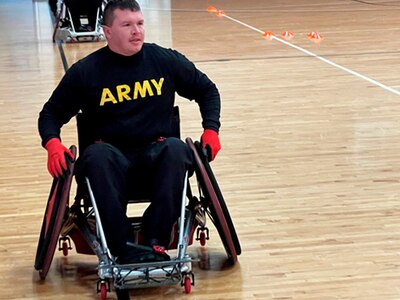 Staff Sgt Travis Beeghley at wheelchair rugby camp