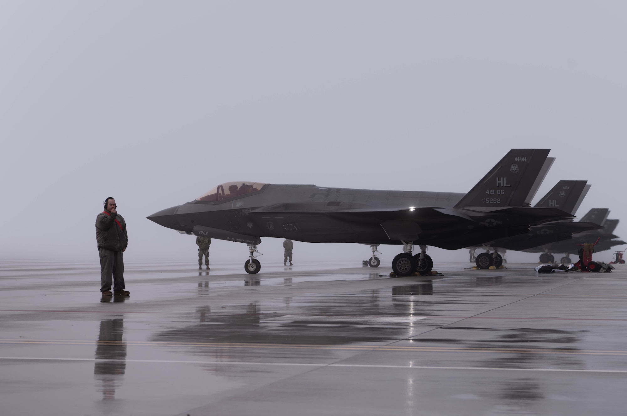 A photo of Airmen and aircraft participating in an agile combat employment exercise