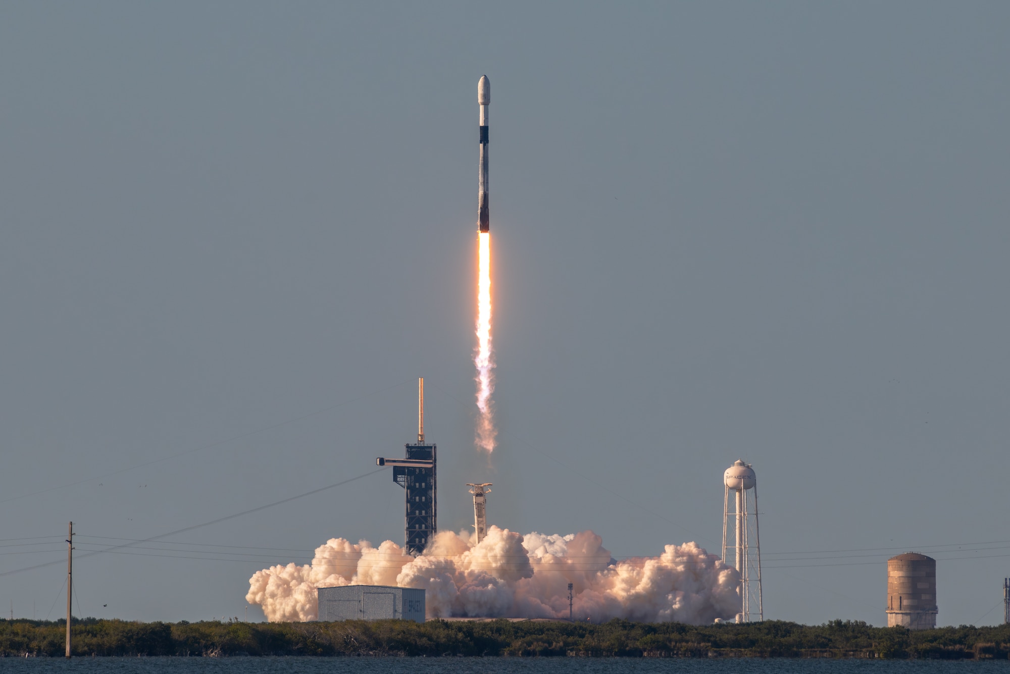 A Falcon 9 rocket carrying communication satellites launches from Launch Complex 39-A (LC-39A) at Kennedy Space Center, Florida, March 30, 2024.