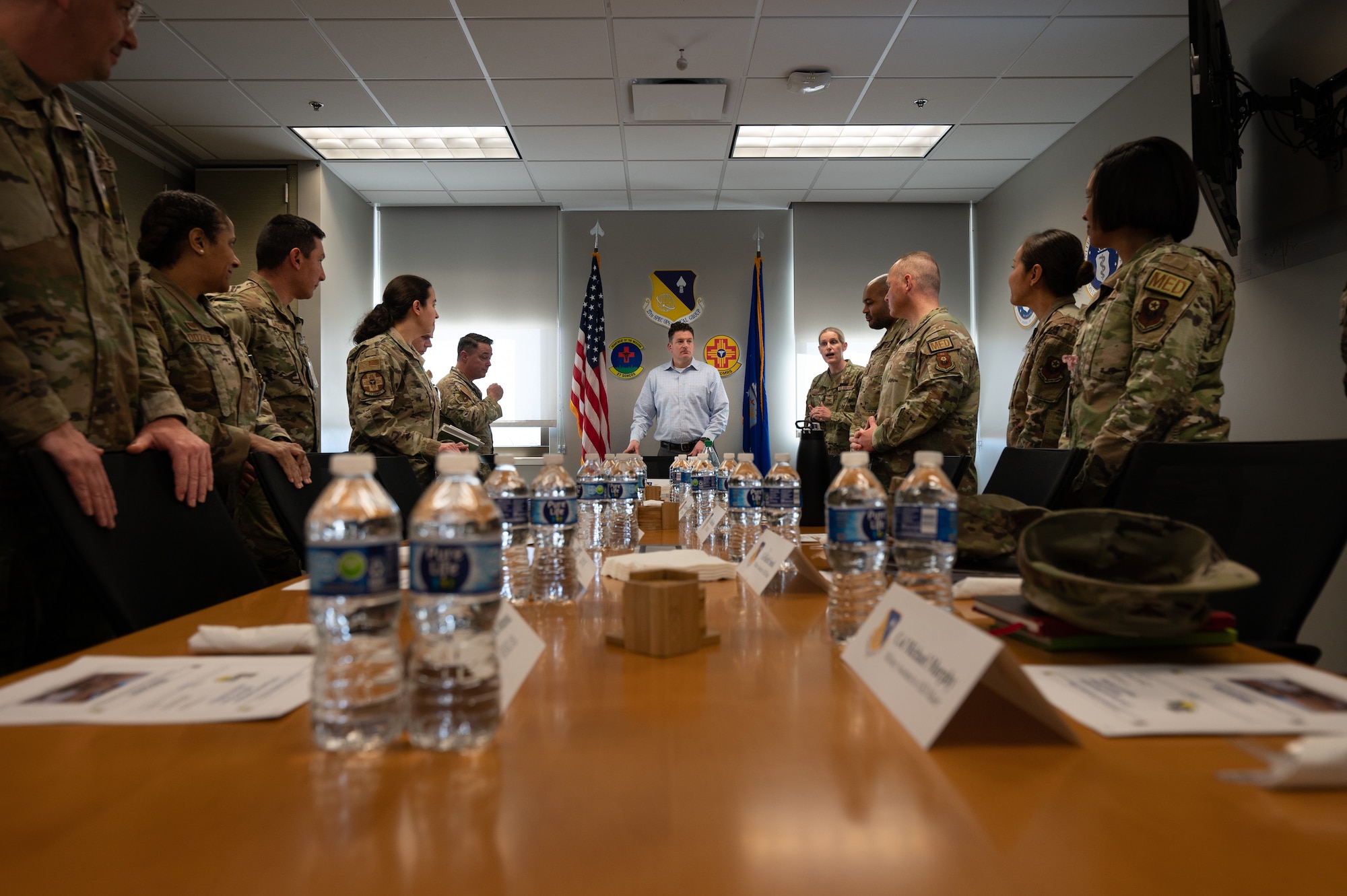Honorable Christopher Maier, Assistant Secretary of Defense for Special Operations and Low Intensity Conflict, center, meets with 27th Special Operations Wing and 27th Special Operations Medical Group leaders to discuss access to medical care for Air Commandos and their families at Cannon Air Force Base, N.M., April 3, 2024. In January 2024, the 27th SOMDG introduced the Circuit Rider Program, regularly bringing out-of-state military medical specialists to provide specialty care for service members and families assigned to Cannon AFB. (U.S. Air Force photo by Staff Sgt. Vernon Walter)